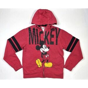 Disney Mickey Mouse Jacket Adult M 2L Zip Up Hoodie Red Black Stripes